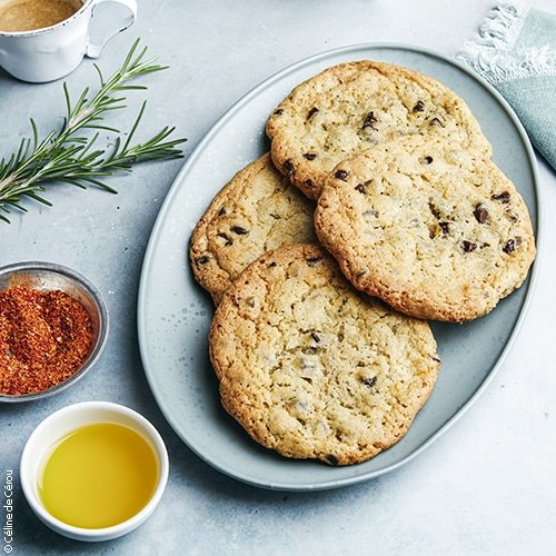 Cookies chocolat, romarin, piment d'Espelette