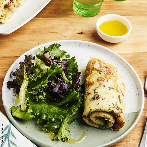 Crêpes roulées bacon-fromage-huile d'olive