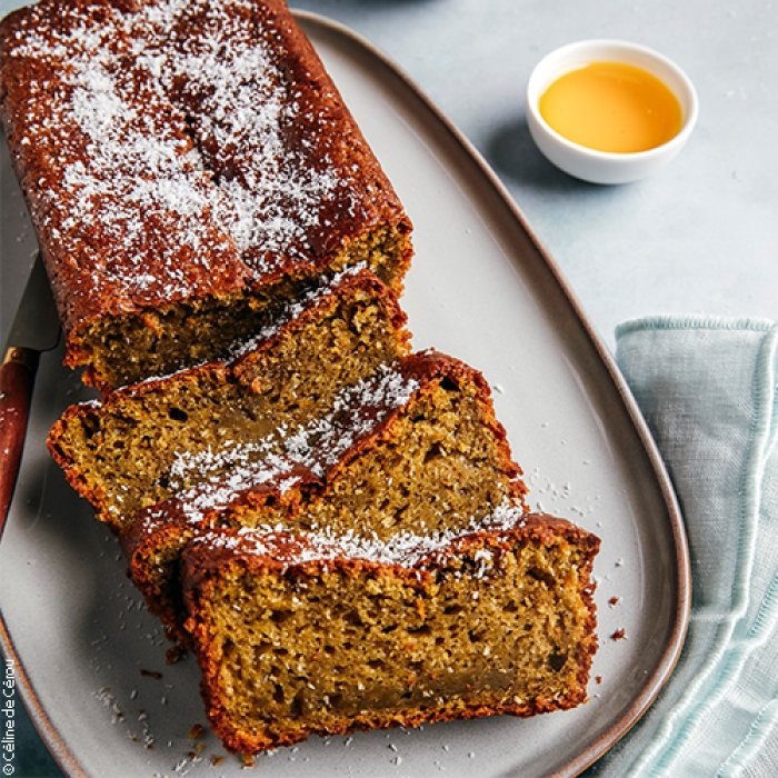 Gâteau moelleux matcha, coco, huile d'olive