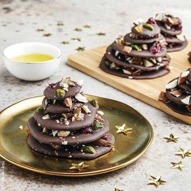 Sapin mendiant chocolat-huile d’olive et fruits secs