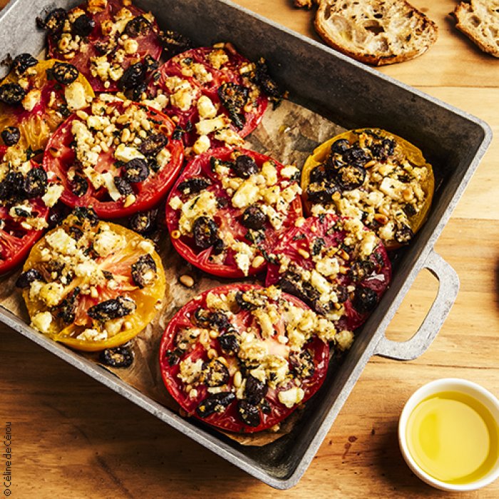 Tomates à la provençale revisitées, feta, citron confit