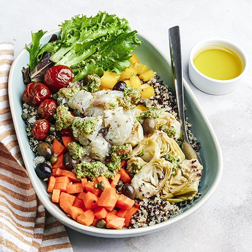 Poke bowl provençal, huile d'olive de Haute-Provence AOP