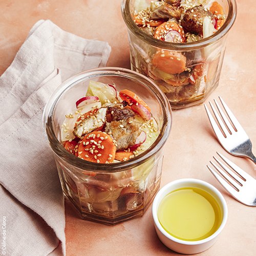 Salade tiède de porc croustillant et légumes croquants