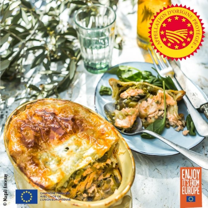 Feuilleté saumon – poireau à l’huile d’olive de Corse – Oliu di Corsica AOP