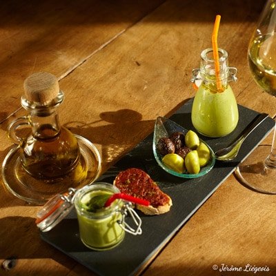 Gaspacho de petits pois, poitrine fumée et menthe