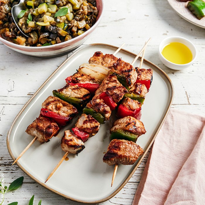 Brochettes de porc caramélisées