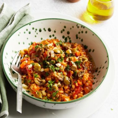 Mijoté de petit épeautre aux amandes et olives