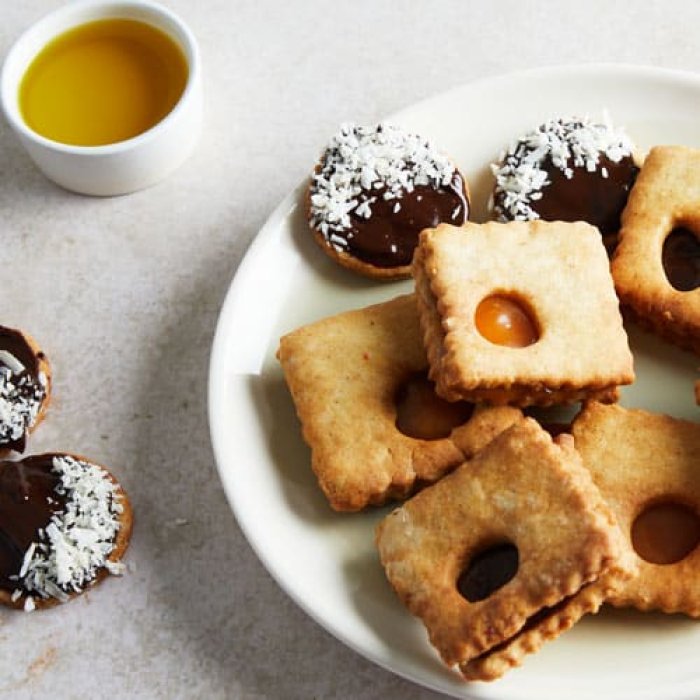 Sablés fondants caramel-huile d'olive ou chocolat