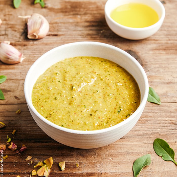 Sauce pistache-pamplemousse-huile d'olive