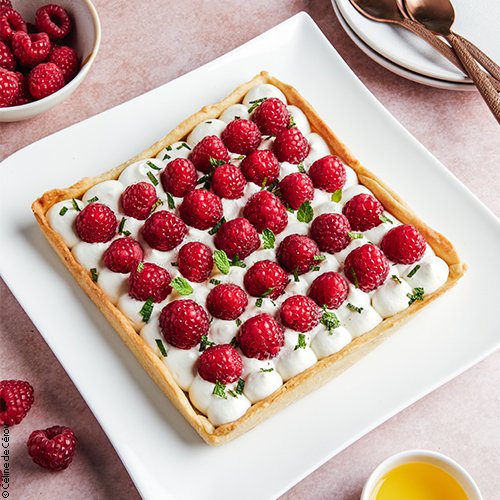 Tarte à la framboise, chantilly à l'huile d'olive