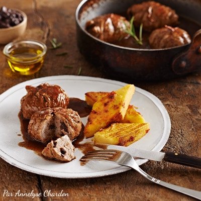 Paupiettes de veau aux olives, galette de polenta