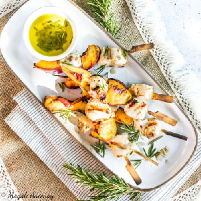 Brochettes poulet - pêche
