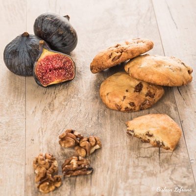 Cookies figues sèches, noix et huile d'olive de France