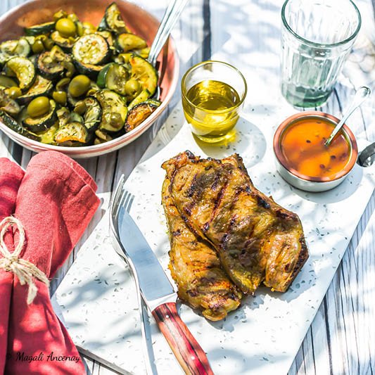 Côte de veau et courgettes à l’huile d’olive goût subtil