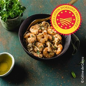 Crevettes exotiques, huile d’olive de Haute-Provence AOP