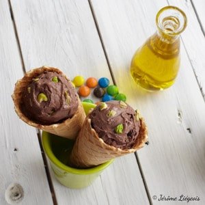 Glace chocolat, pistaches, huile d'olive