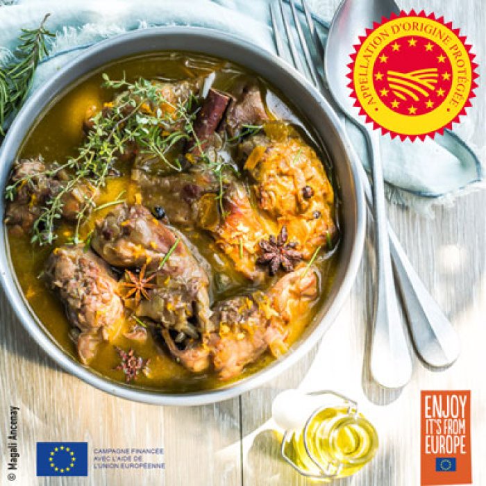 Lapin au glühwein à l’huile d’olive de la Vallée des Baux-de-Provence – olives maturées AOP