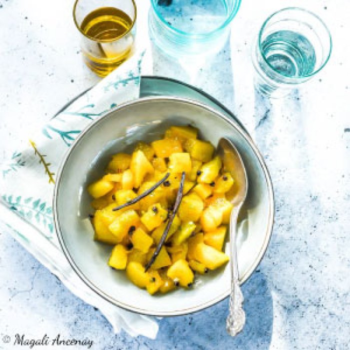 Mangue rôtie, beurre de gingembre, sirop de poivre Timut