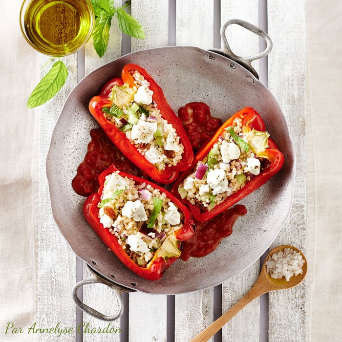 Poivrons farcis, huile d'olive goût intense