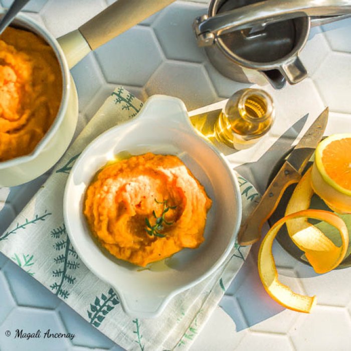 Purée de carottes, huile d’olive et orange