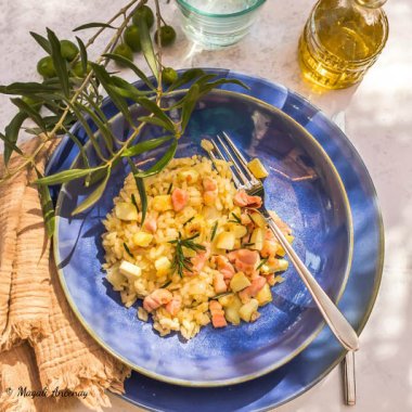 Risotto picodon et poitrine de porc