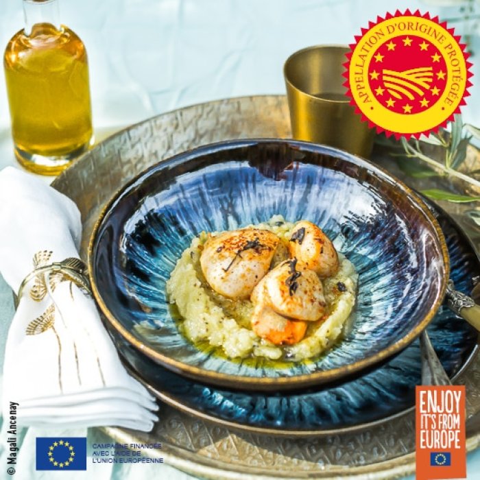 Saint-Jacques et purée de panais truffés à l’huile d’olive de Nice AOP