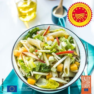 Salade de pâtes, pommes, céleri façon Caesar à l’huile d’olive de Provence AOP
