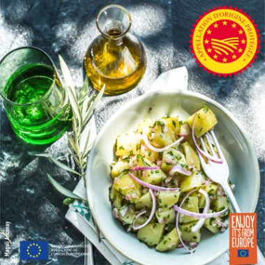 Salade de pommes de terre à la parisienne, huile d'olive d'Aix-en-Provence - olives maturées AOP