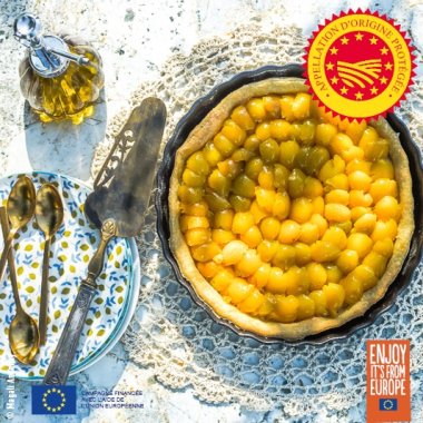 Tarte aux mirabelles à l’huile d’olive de Corse – Oliu di Corsica – récolte à l’ancienne AOP