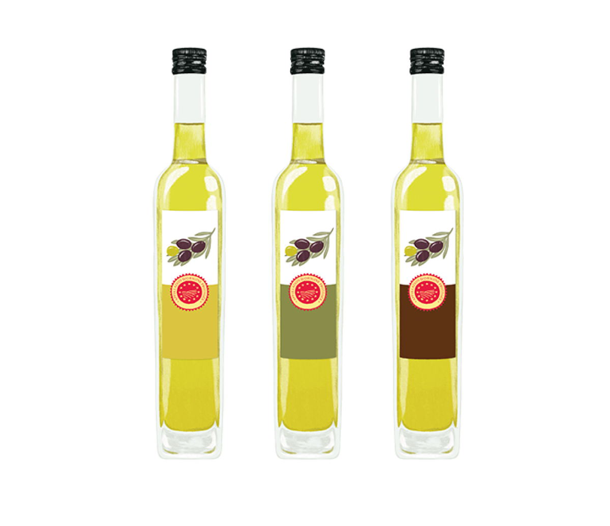 Trio de bouteilles d'huile d'olive