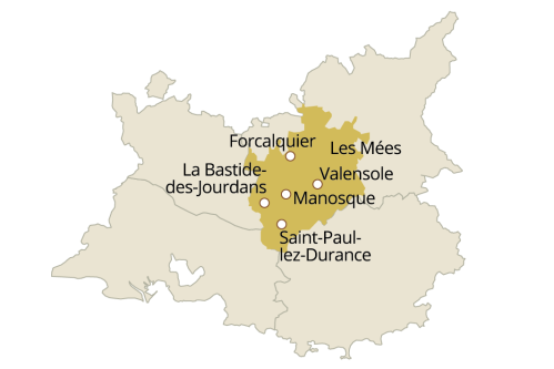 Carte de la zone de production de l'huile d'olive de Haute-Provence AOP