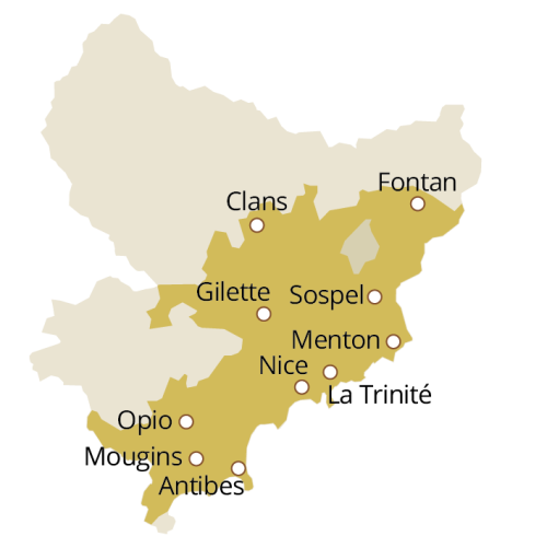 Carte de la zone de production de l'AOP Nice