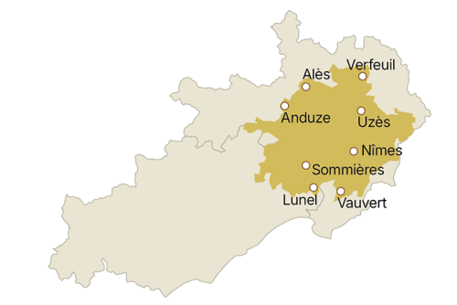 Carte zone Nîmes AOP